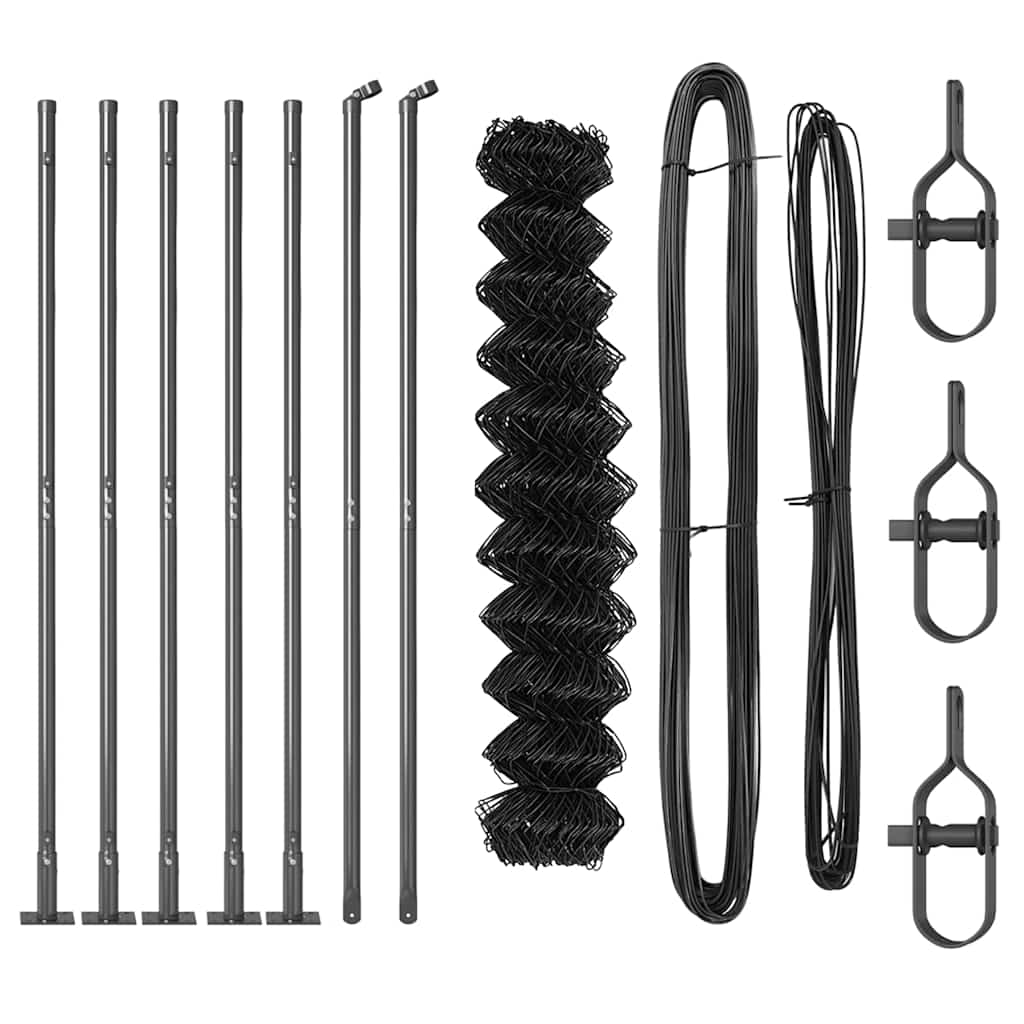 Kettengliedzaun mit Pfosten Grau 1,2 x 10 m Stahl
